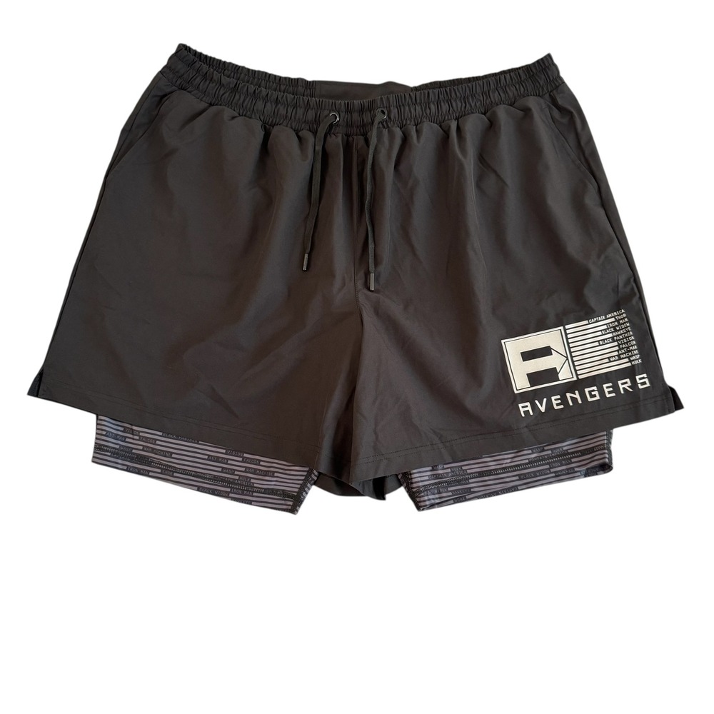 Marvel Avengers 2XL Black 2-in-1 Athletic Training Shorts‎ Zip Pocket Graphic